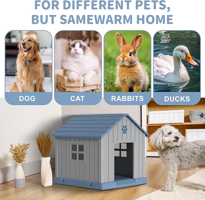 DRATO Dog House Indoor Outdoor for Small to Large Sized Dogs Indoor Outdoor Doghouse Puppy Shelter with Elevated Floor, Easy to Assemble (Blue, 31Inch(31.18 * 33.7 * 32.52))