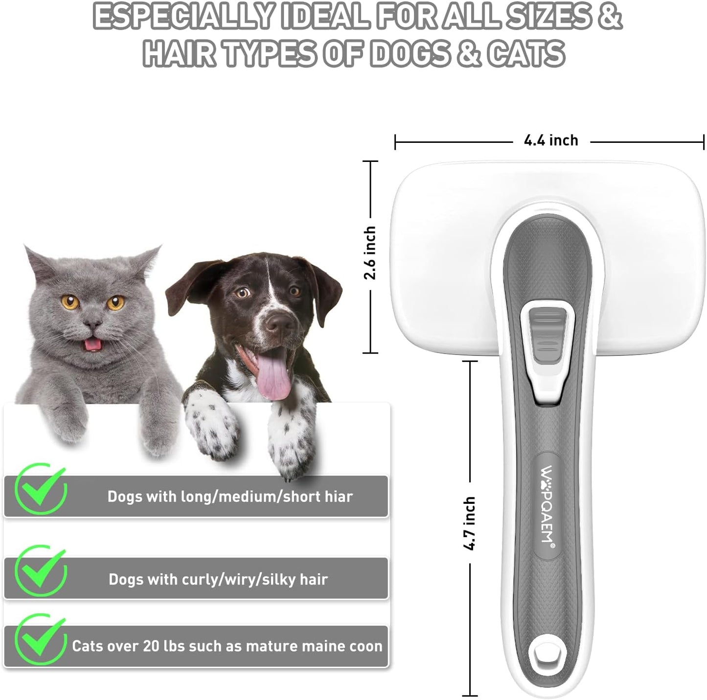 Dogs Cats Self Cleaning Slicker Brush for Shedding & Grooming Any Breed of Pets, Remove Loose Undercoat Knots Mats Tangled Hair for Small Medium Large Animal With Long Short Fur Length-Grey