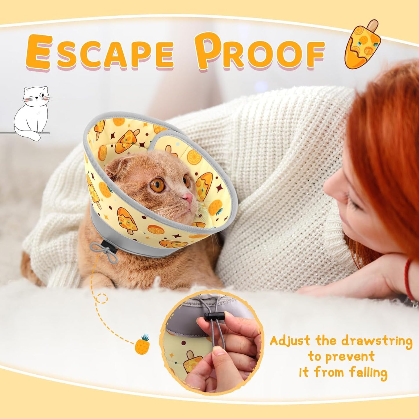 Cat Cone Collar Soft to Stop Licking, Adjustable, Foldable Lightweight Kitten Cones After Surgery Recovery for Cats & Kittens, Cat Cone Alternative (Orange, L)