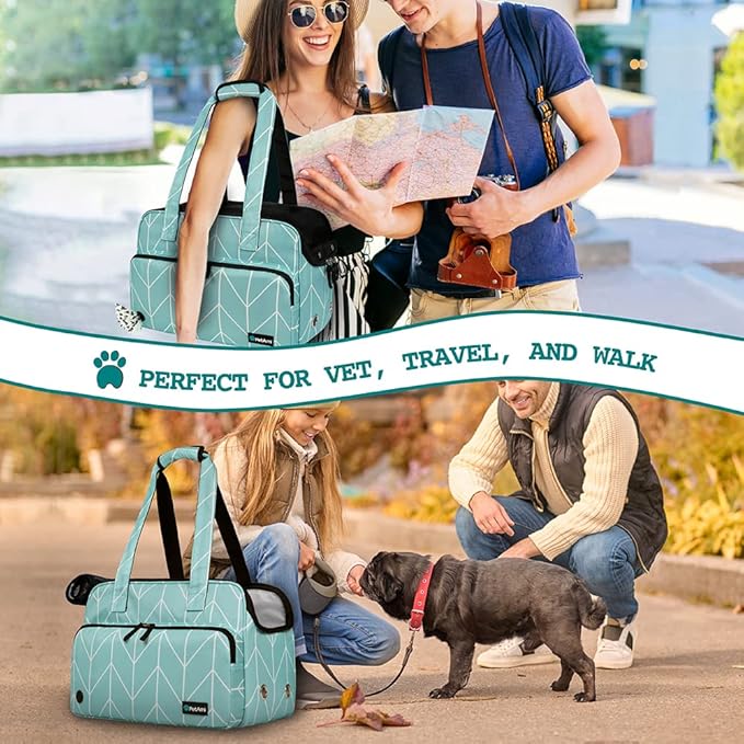 PetAmi Small Dog Purse Carrier, Soft-Sided Pet Carrier Bag with Pockets, Portable Puppy Cat Travel Handbag Tote, Airline Approved Breathable Mesh, Poop Bag Dispenser, Max 18 lbs, Chevron Teal