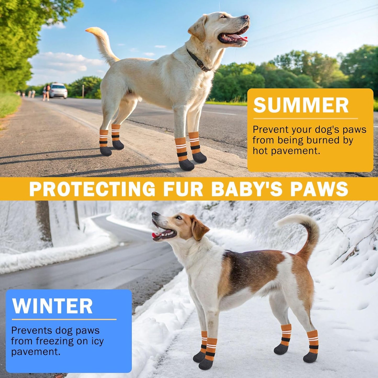 SCENEREAL Anti Slip Dog Boots & Paw Protectors for Hardwood Floor, Extended Dog Socks to Prevent Licking Paws, Waterproof Pet Snow Rain Shoe for Winter Large Senior Dogs, Khaki XL