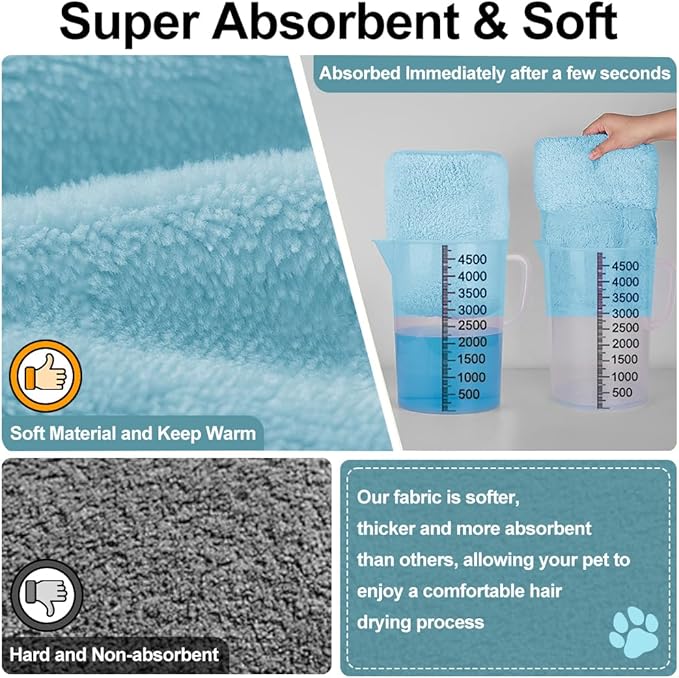 Medium to Large Size Dog Bathrobe, Quick Drying Super Absorbent Used for After Bathing, Warm Dog Towels, Adjustable Hoodies and Belts for Pet Dogs Bath Clothes Products (Blue, 2XL)