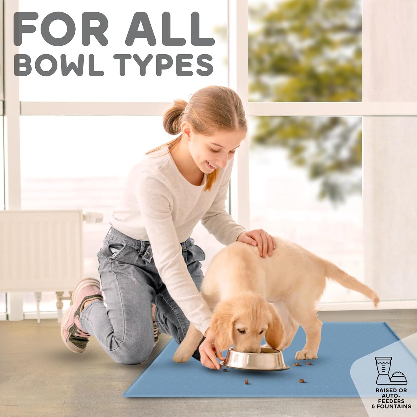 Dog Food Mat - 24x15 Raised Edges Dogs Mat for Food and Water Prevent Spill, Waterproof Cat Food Mats Protect Floors, Easy Clean Dog Bowl Mats for Food and Water, Silicone Pet Feeding Placemats