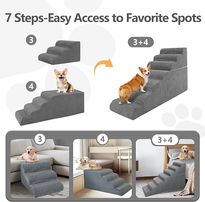 ๐ณ ๐ฆ๐๐ฒ๐ฝ๐ Dog Steps for High Bed, 30'' High Dog Stairs for Small Dogs, Waterproof Pet Stairs for Small Old Large Dogs and Cats with Removable Cover & PE Support Board for Bed, Car or Couch