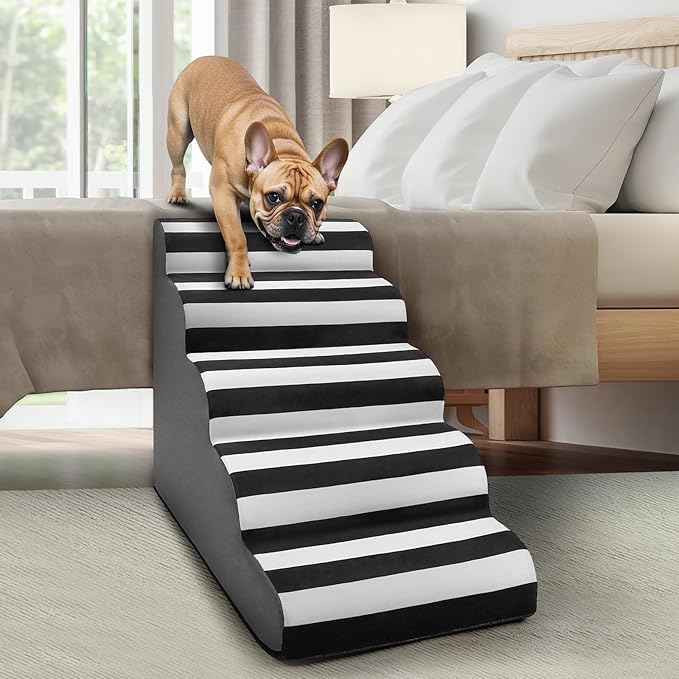 JOEJOY Curved Dog Stairs Ramp for Small Dogs 15.5" H, 3-Step Dog Stairs for High Beds and Couch, Pet Steps for Small Dogs and Cats, Non-Slip Balanced Pet Step Indoor