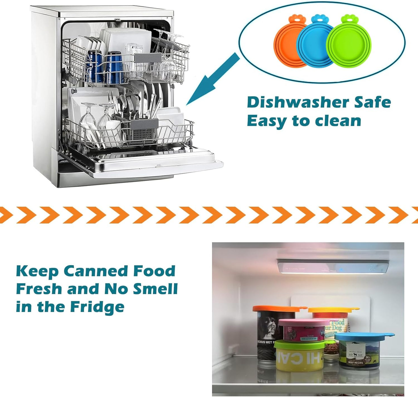 PetBonus 4 Pack Silicone Pet Can Cover Lids, Universal Size for Dog Cat Food, 1 fit 3 Standard Size Can Tops, BPA Free Dishwasher Safe (Blue, Green, Orange, Pink)