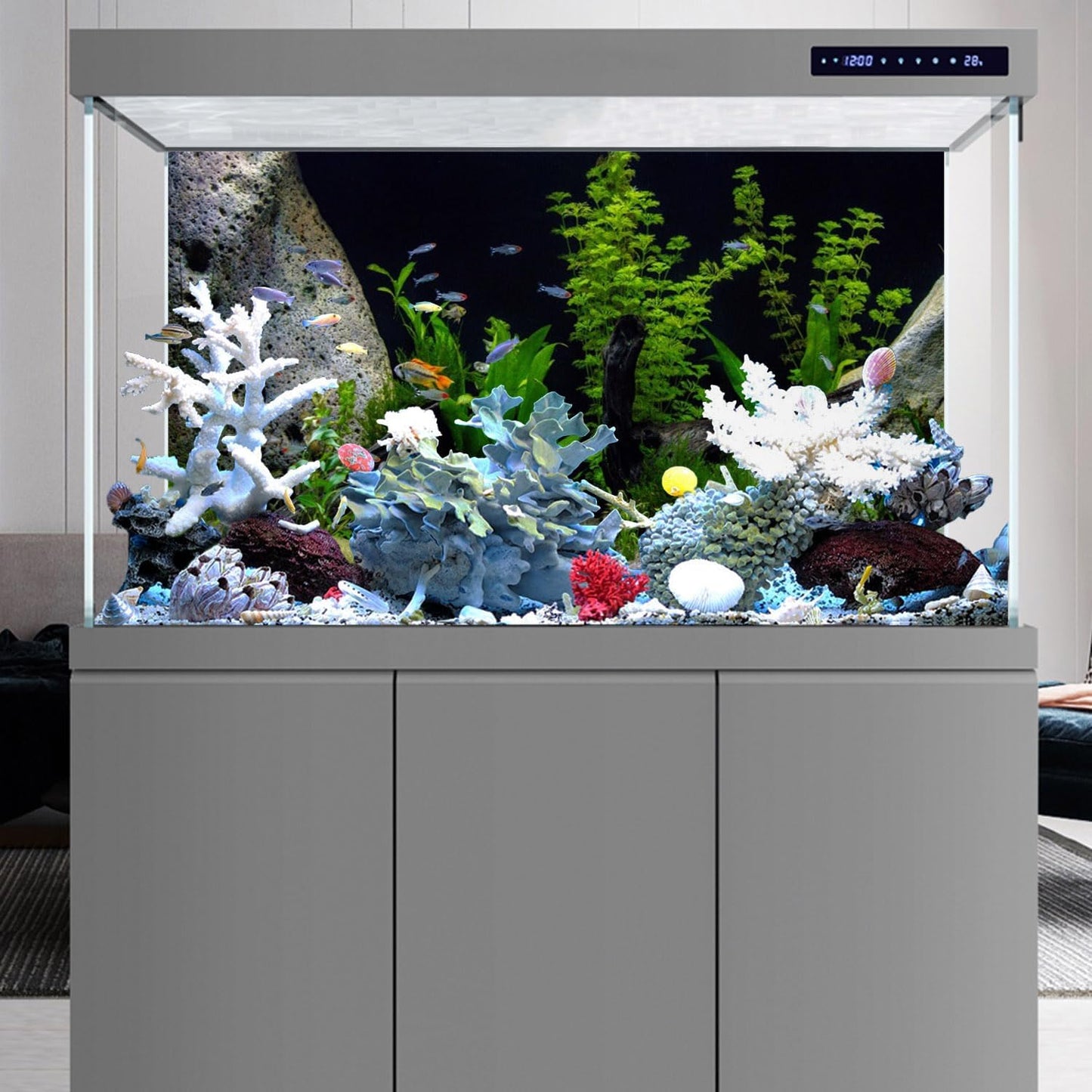 AWERT Vinyl Underwater Aquatic Plant Fish Tank Background Stone River Bed & Lake Aquarium Background 60x24 inches