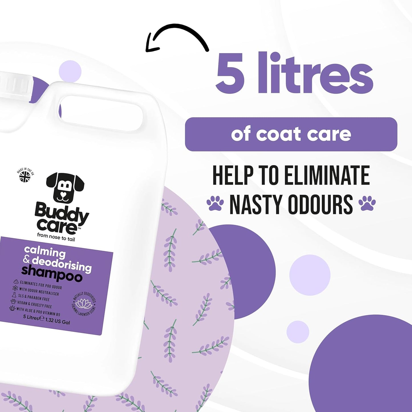 Calming & Deodorising Dog Shampoo by Buddycare | Lavender Scented | with Aloe Vera and Pro Vitamin B5 (169.07oz)