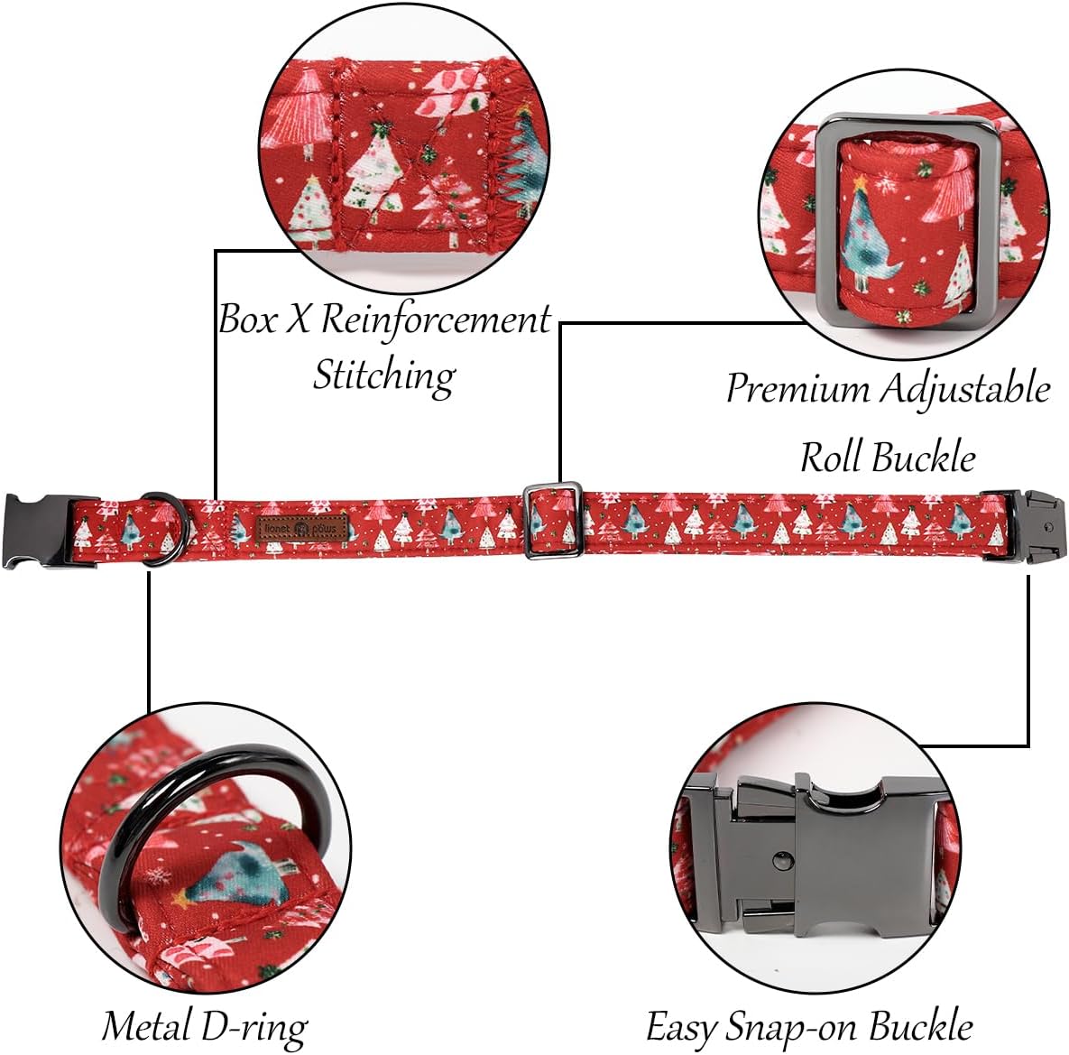 Lionet Paws Christmas Dog Collar with Sailor Bow, Cute Christmas Tree Red Dog Collar Bow Tie for Puppies and Cats, XS, Neck 8-12 inches