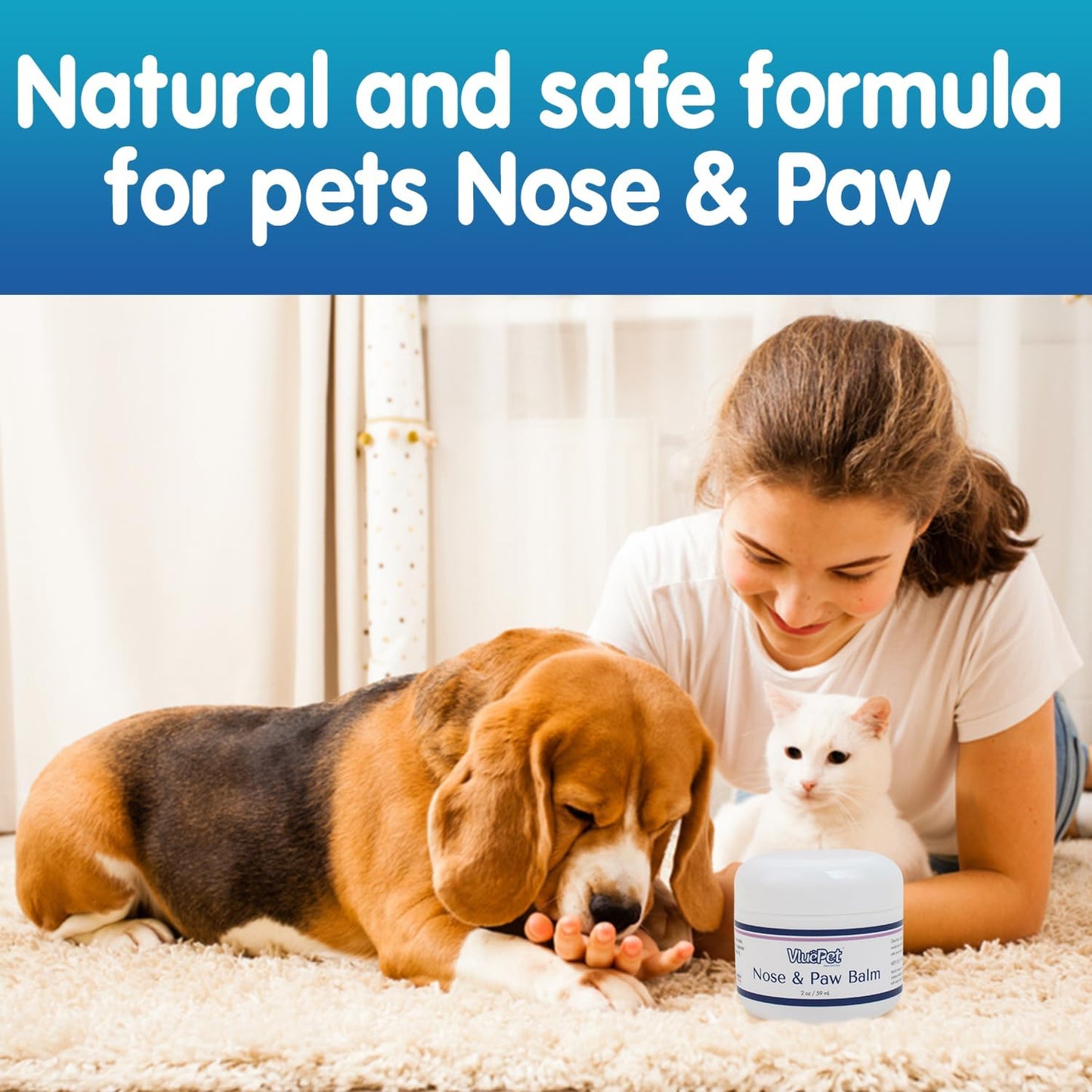 VLUEPET | Nose and Paw Balm | Natural, Lick-Safe Moisturizer & Protector for Cracked, Dry Paws & Nose | Paraben-Free, Sulfate-Free, No Dyes or Preservatives | Soothing Relief for Dogs and Cats (2 oz)