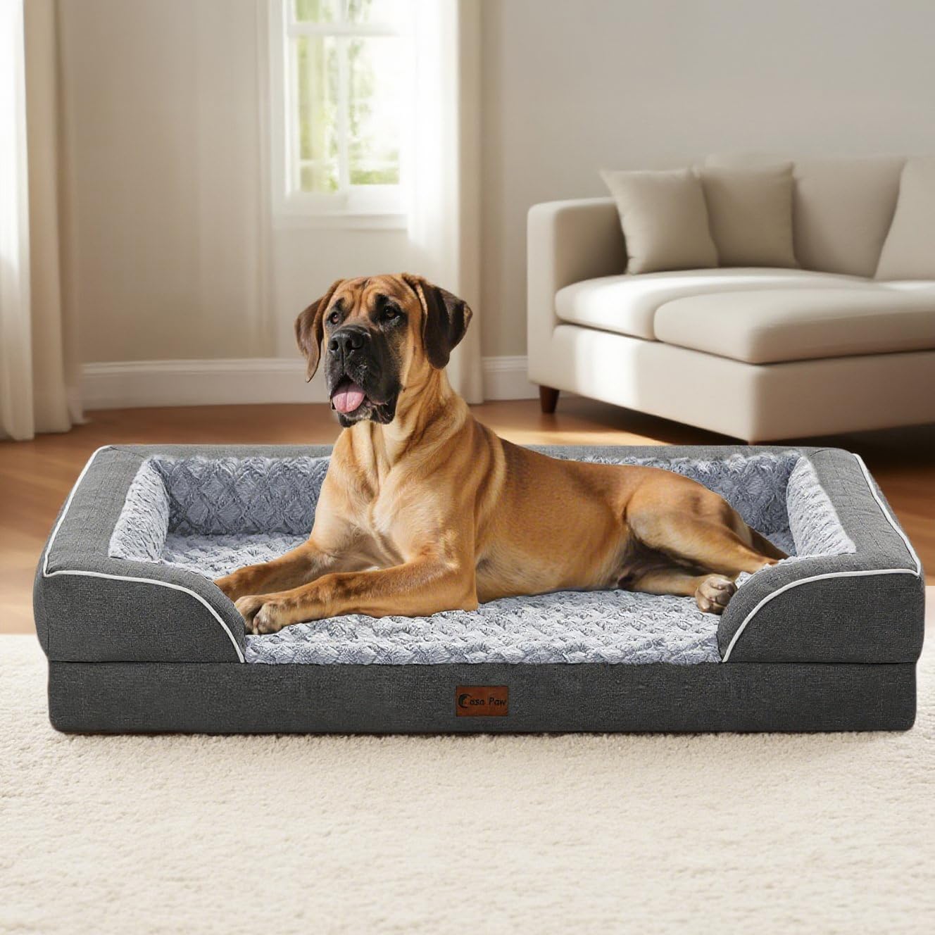 Orthopedic XXL Dog Bed for Extra Large Dogs, Waterproof Memory Foam Dog Beds with Sides, Egg-Crate Foam and Non-Slip Bottom Big Dogs Beds with Washable Removable Cover(XX-Large,Dark Grey)