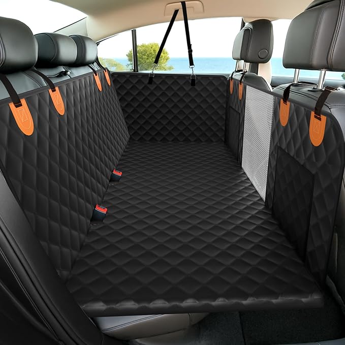 Back Seat Extender for Dogs - Holds 450lbs, Waterproof Dog Car Seat Cover for Back Seat with Hard Bottom for Cars SUVs Truck,Anti-Scratch No Slip Large Space Pet Backseat Protector,Black