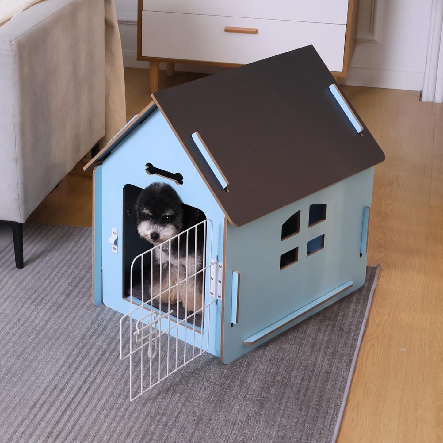 Dog House Indoor for Small Dogs or Cats, Cozy Wooden Design, Small Indoor Bed House, with Air Vents and Elevated Floor Warm Dog Cave