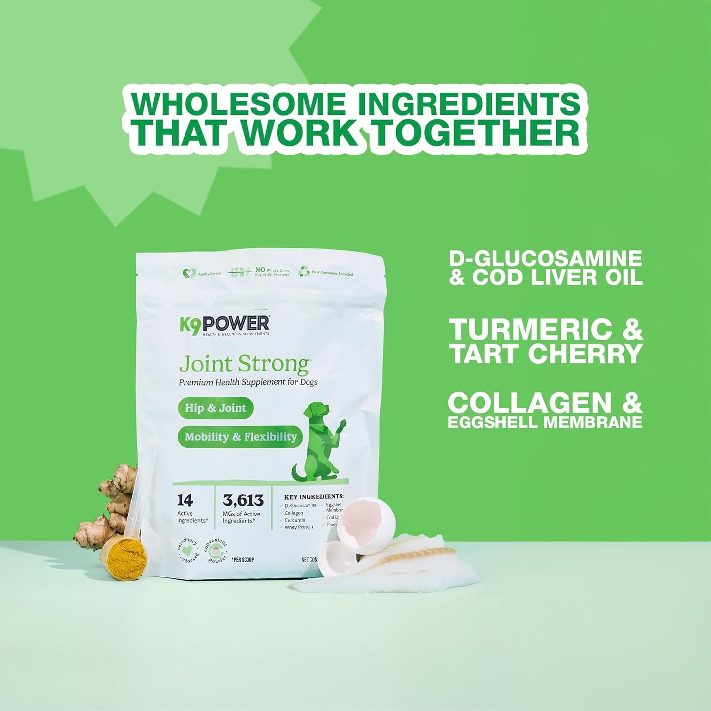 K9 Power Joint Strong Supplement 1 lb - Dog Joint Health & Mobility Support with Glucosamine, Curcumin, Chondroitin, Hip & Joint Pain Relief - Pack of 2