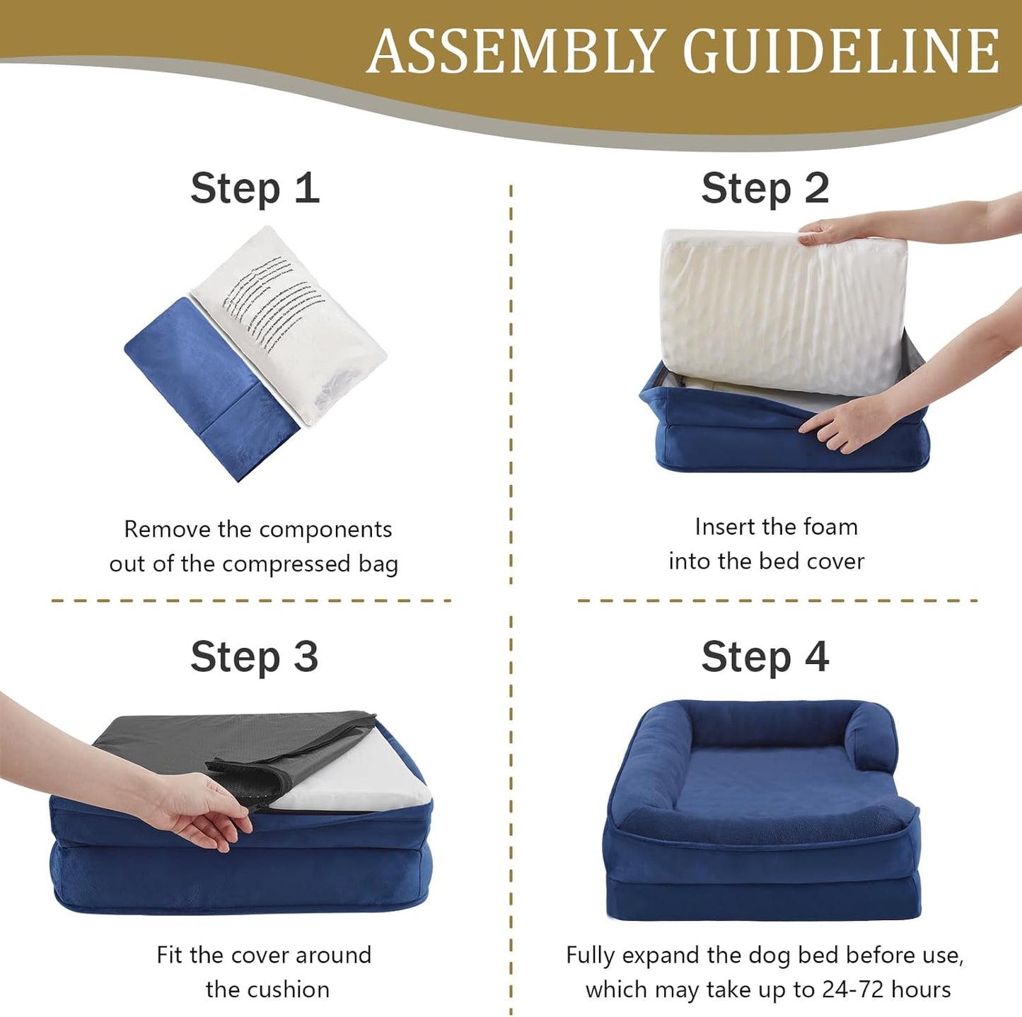 Bedfolks Orthopedic Dog Bed, Waterproof Dog Sofa Bed for Small Dogs & Cats, Egg Foam Pet Couch Bed with Removable Washable Cover and Nonslip Bottom, Navy Blue