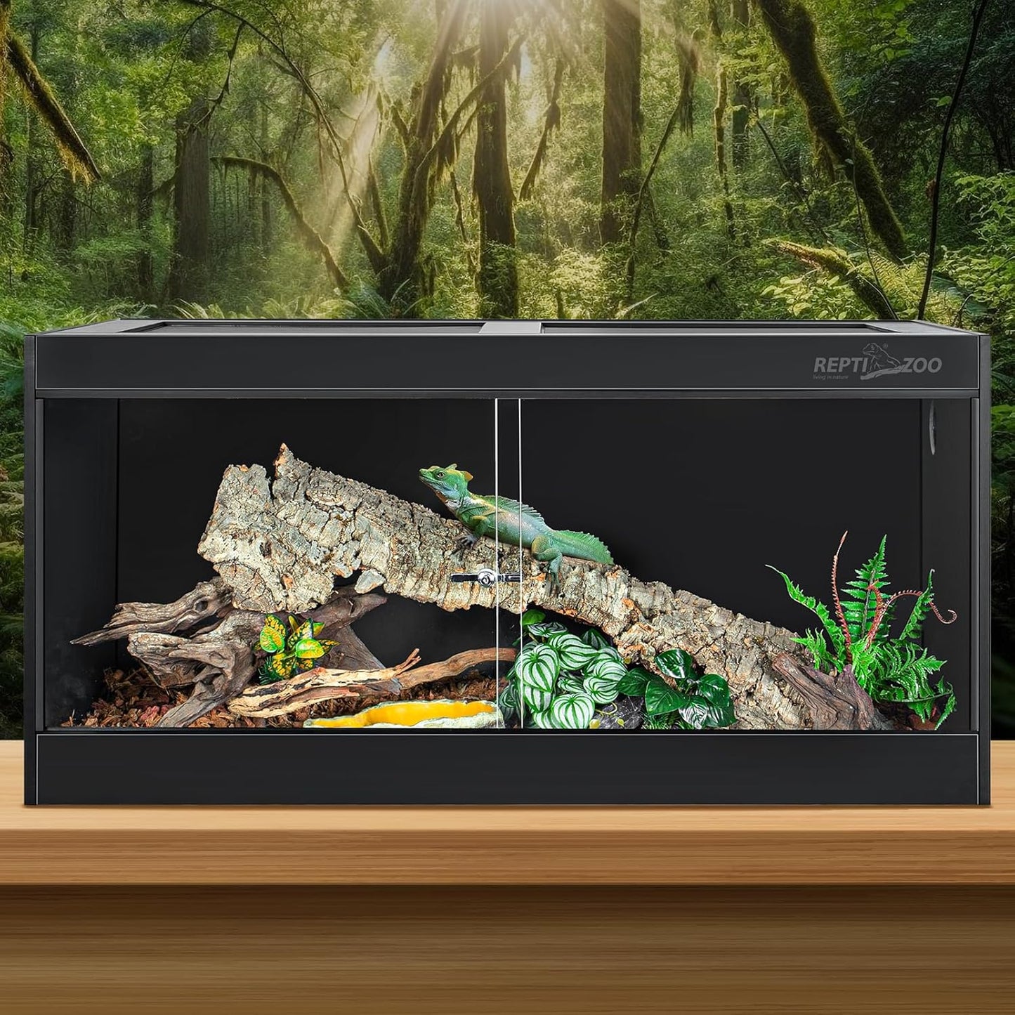 REPTI ZOO 120 Gallon PVC Reptile Tank Terrarium, 48x24x24 Reptile Terrarium for Ball Python Snake Bearded Dragon Gecko, Large Reptile Glass Tank with Sliding Door & Screen Ventilation
