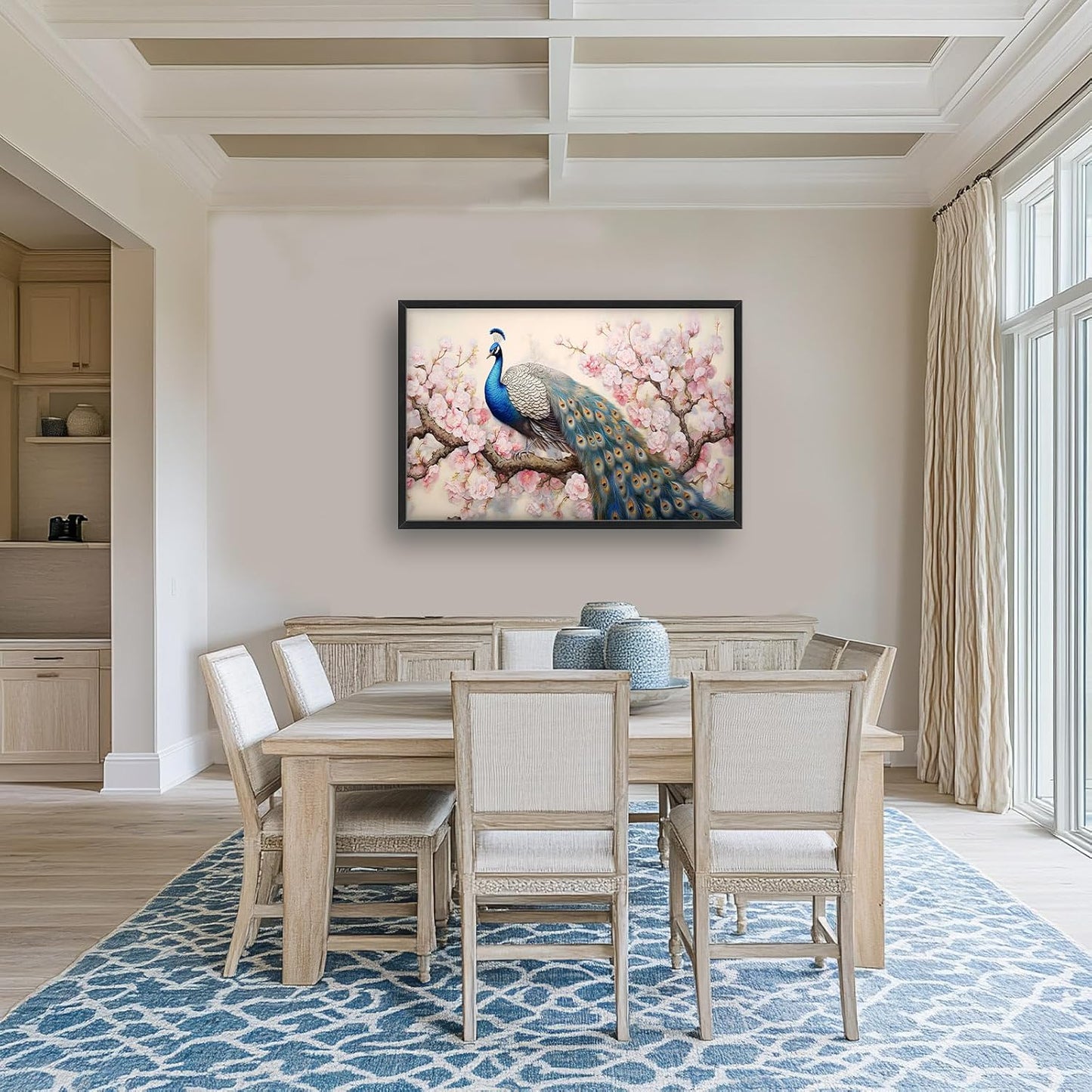 Quorin Peacock Large Wall Art Elegant Peacock Pictures Wall Decor Pink Flower Tree Canvas Print Painting Artwork for Bathroom Living Room Bedroom 36L x 24W