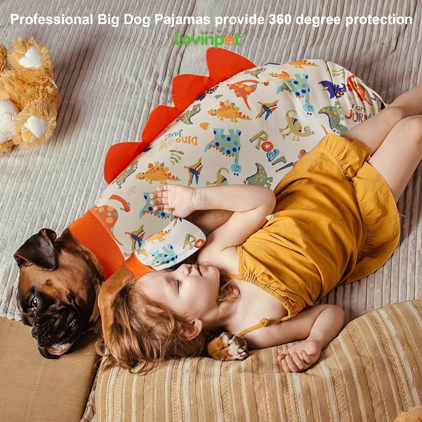 LovinPet Dog Pjs Large Breed, Anti Licking, Recovery Wear, Lightweight Jurassic Knit, UV for Medium Dogs/Medium