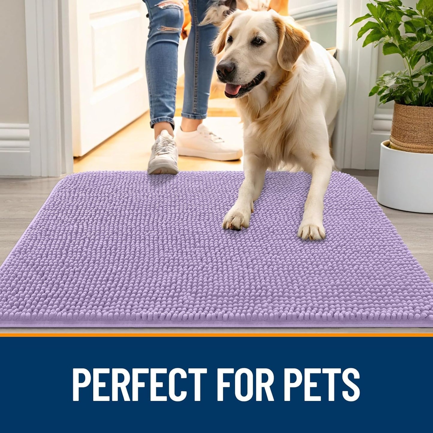 OLANLY Dog Door Mat for Muddy Paws 24x16, Absorbs Moisture and Dirt, Absorbent Non-Slip Washable Doormat, Quick Dry Chenille Mud Mat for Dogs, Entry Indoor Entryway Carpet for Inside Floor, Lavender
