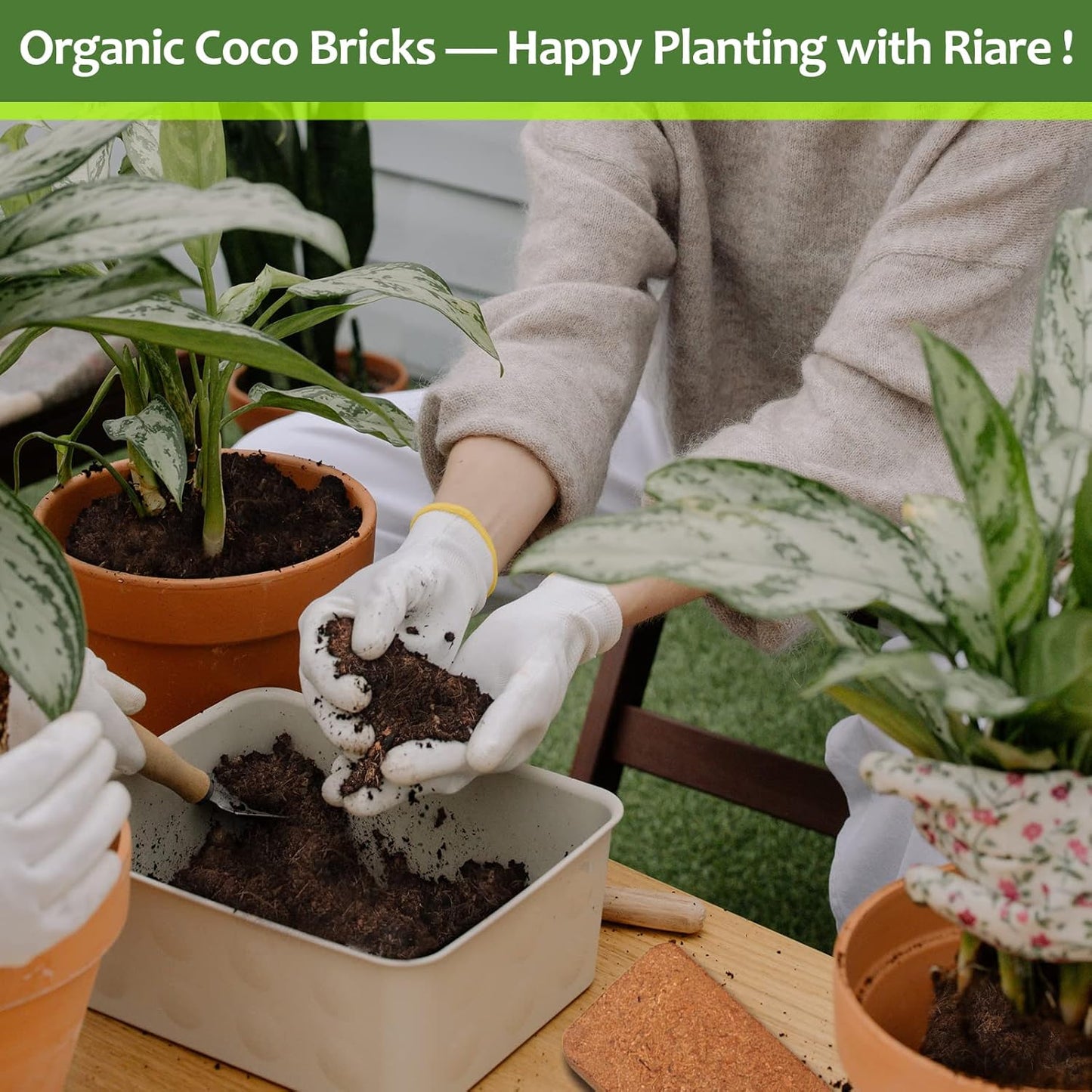 Riare 4pcs Organic Coco Coir Bricks Soil Blocks- 100% Natural Compressed Coco Peat Brick Coconut Fiber Substrate with Low EC& pH Balance, High Expansion Coco Coir Pith Coconut Husk for Garden