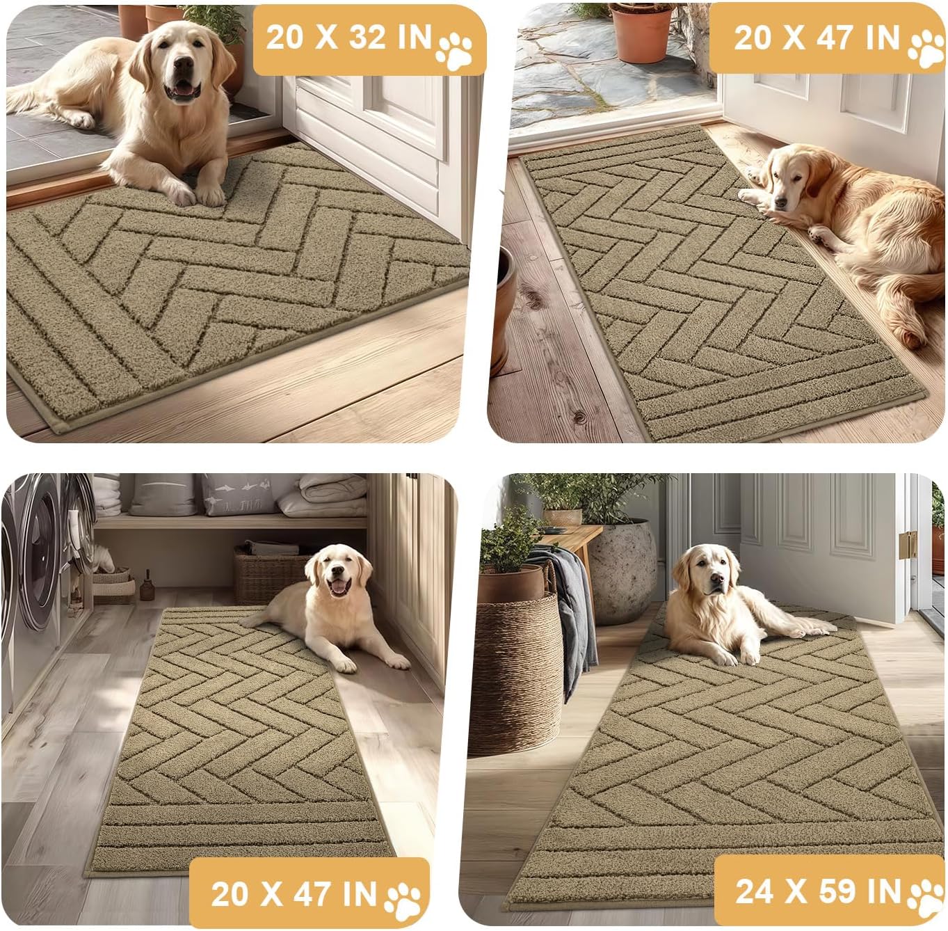 Tindbea Dog Mat for Muddy Paws,Absorbs Moisture Dirt Non-Slip Washable Mud Mat for Dogs,Soft Rubber Backing Front Inside Pet Rug for Entryway, Mud Dog Paws, Patio(24"x59",Light Taupe)