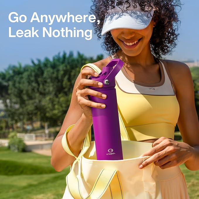 Insulated Water Bottle with Straw Stainless Steel Water Bottle, Leak-Proof, BPA-Free, Double Wall Vacuum Keeps Cold for 24 Hours for Sports, Travel, School (26 oz, Bright Magenta)