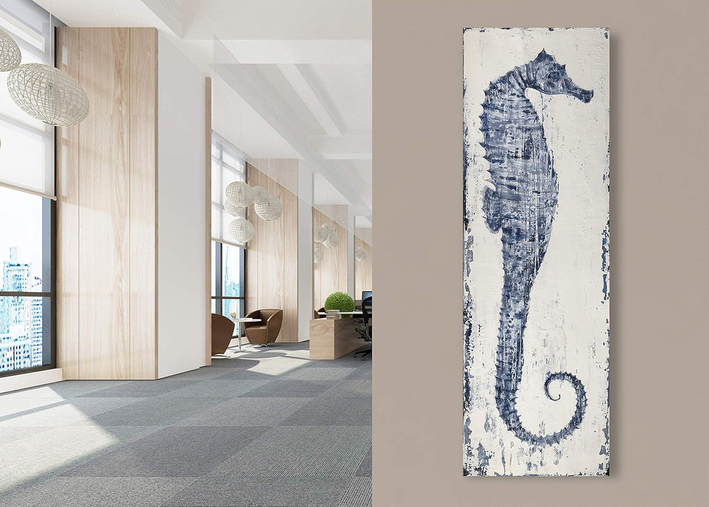 Yihui Arts Hand Painted Seahorse Canvas Art Wall Painting Pictures For Office Decoration
