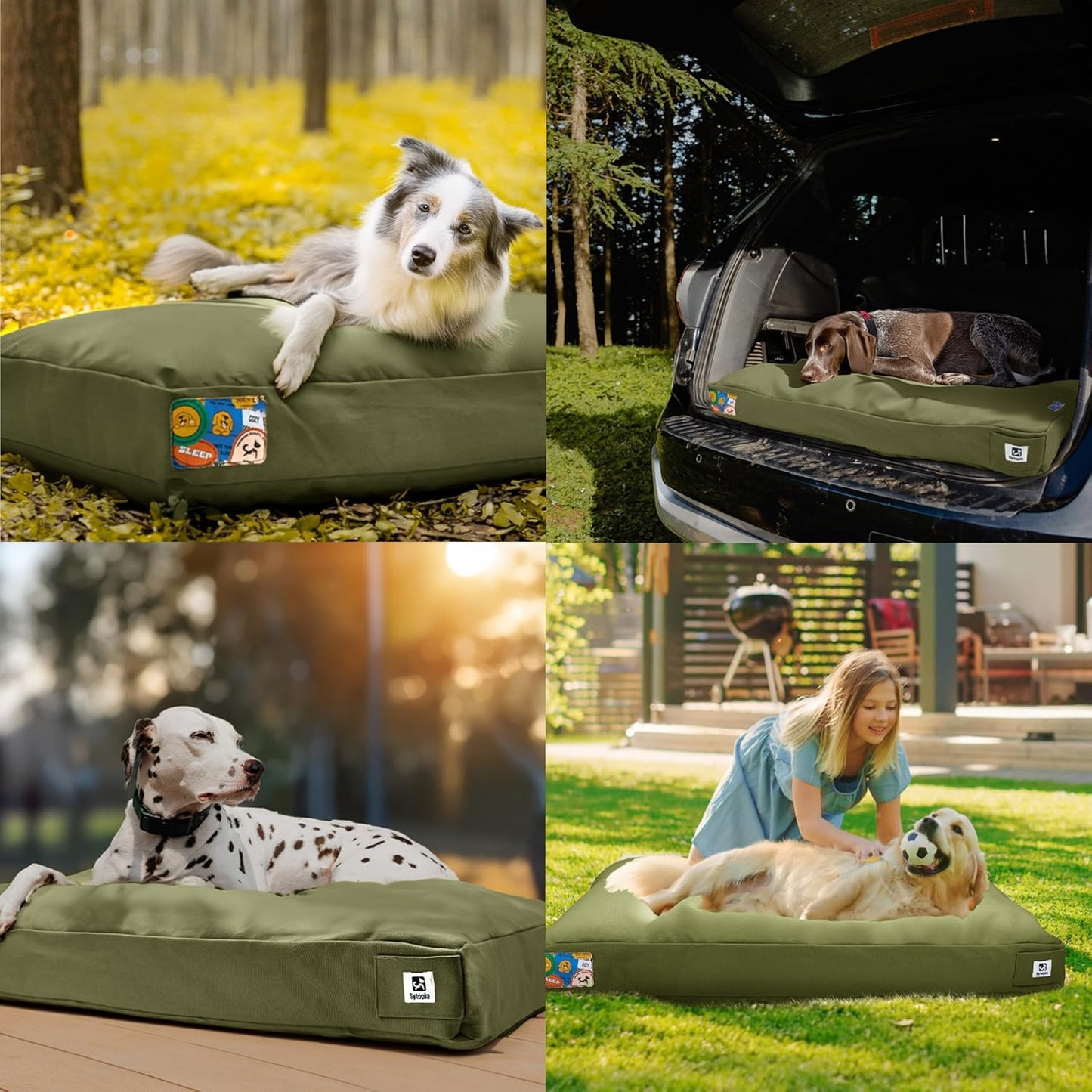 Sytopia 42-Inch Canvas Indestructible Outdoor Dog Bed, Waterproof & Washable with Removable Cover, Ideal for Medium & Large Dogs, Chew-Proof Great for Indoor, Outdoor, Crate, Patio Use (Green)
