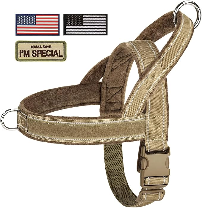 Forestpaw No Pull Dog Harness - Soft Flannel Padded Tactical Dog Vest Harness with Quick Release Buckle, Adjustable Reflective Pet Harness for Medium Dogs Walking Training,Brown M