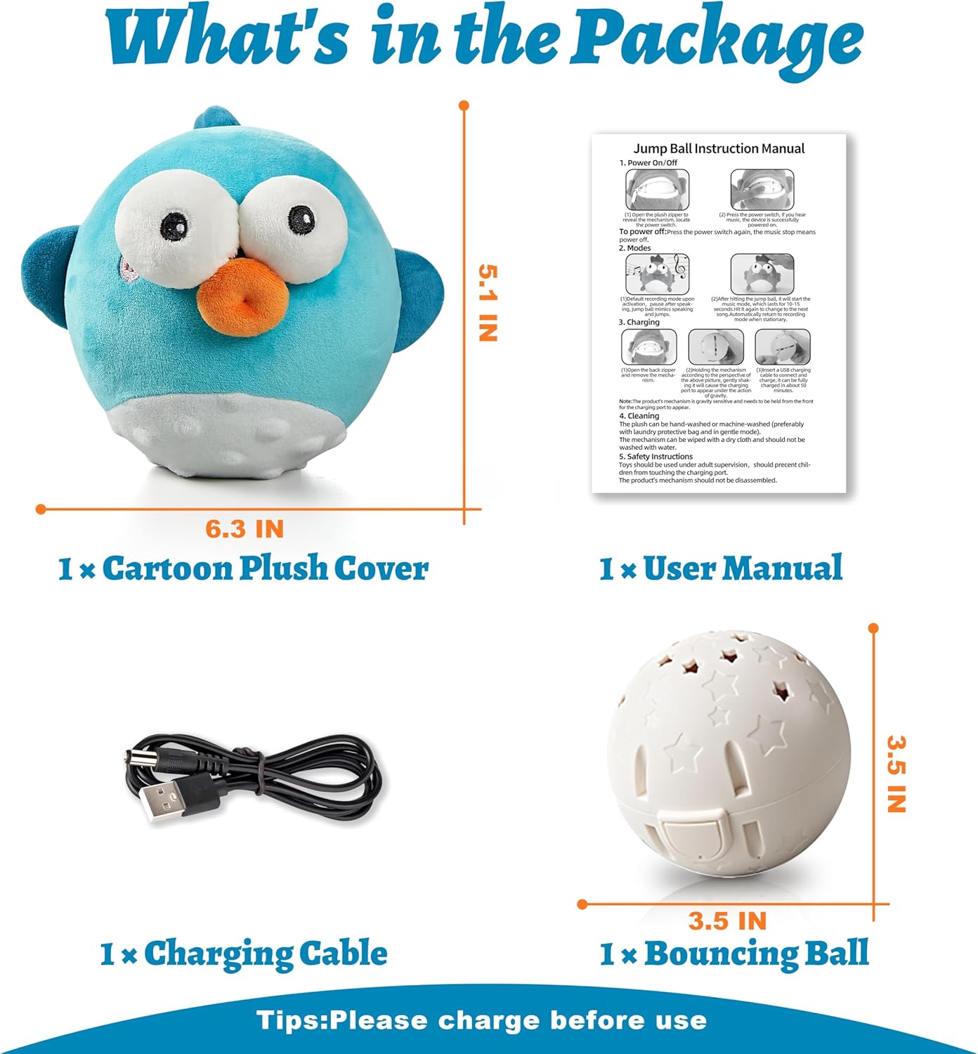 Dog Toys,Rechargeable Crinkle Chew Interactive Squeaky Toy with Jumping Music Moving Ball for Small Medium Large Breed Puppy Toys to Keep Pets Busy (Puffer)