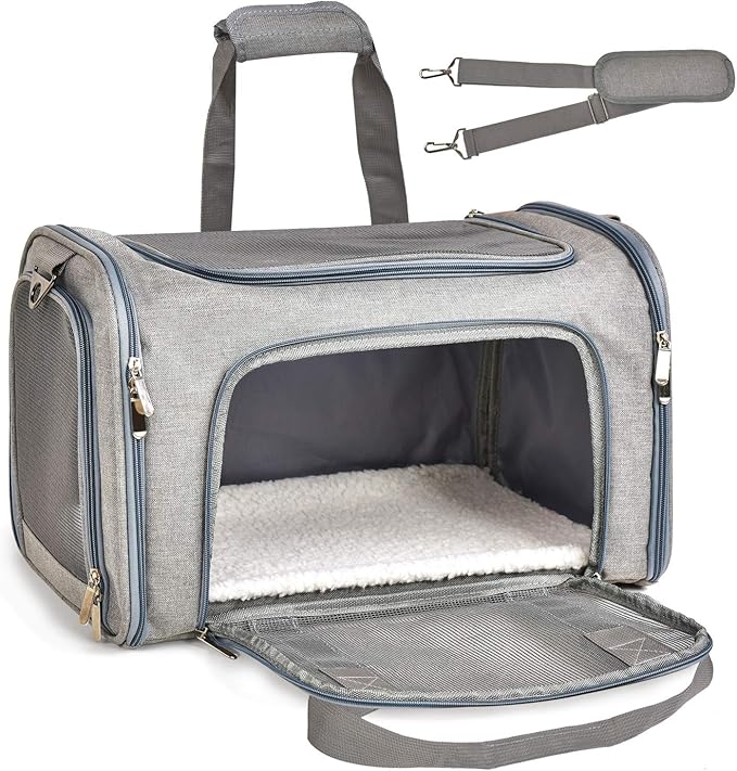 Cat Carriers Dog Carrier Pet Carrier For Small / Medium Cats Dogs Puppies (Up To 15lbs), TSA Airline Approved Small Dog Carrier Soft Sided, Collapsible Waterproof Travel Puppy Carrier - Grey