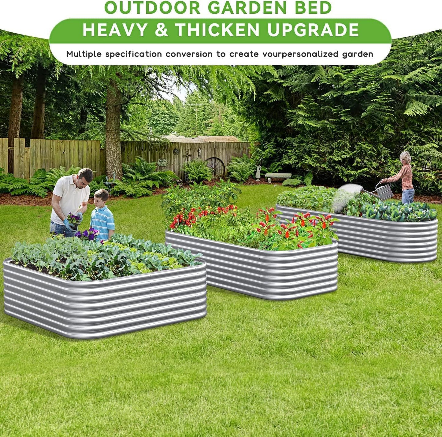 BTDVR 2 PCS 9 in 1 Tall 8×2×1.5ft Galvanized Raised Garden Bed Outdoor, Metal Raised Beds for Vegetables, Above Ground Garden Box for Flower, Steel Garden Bed for Gardening