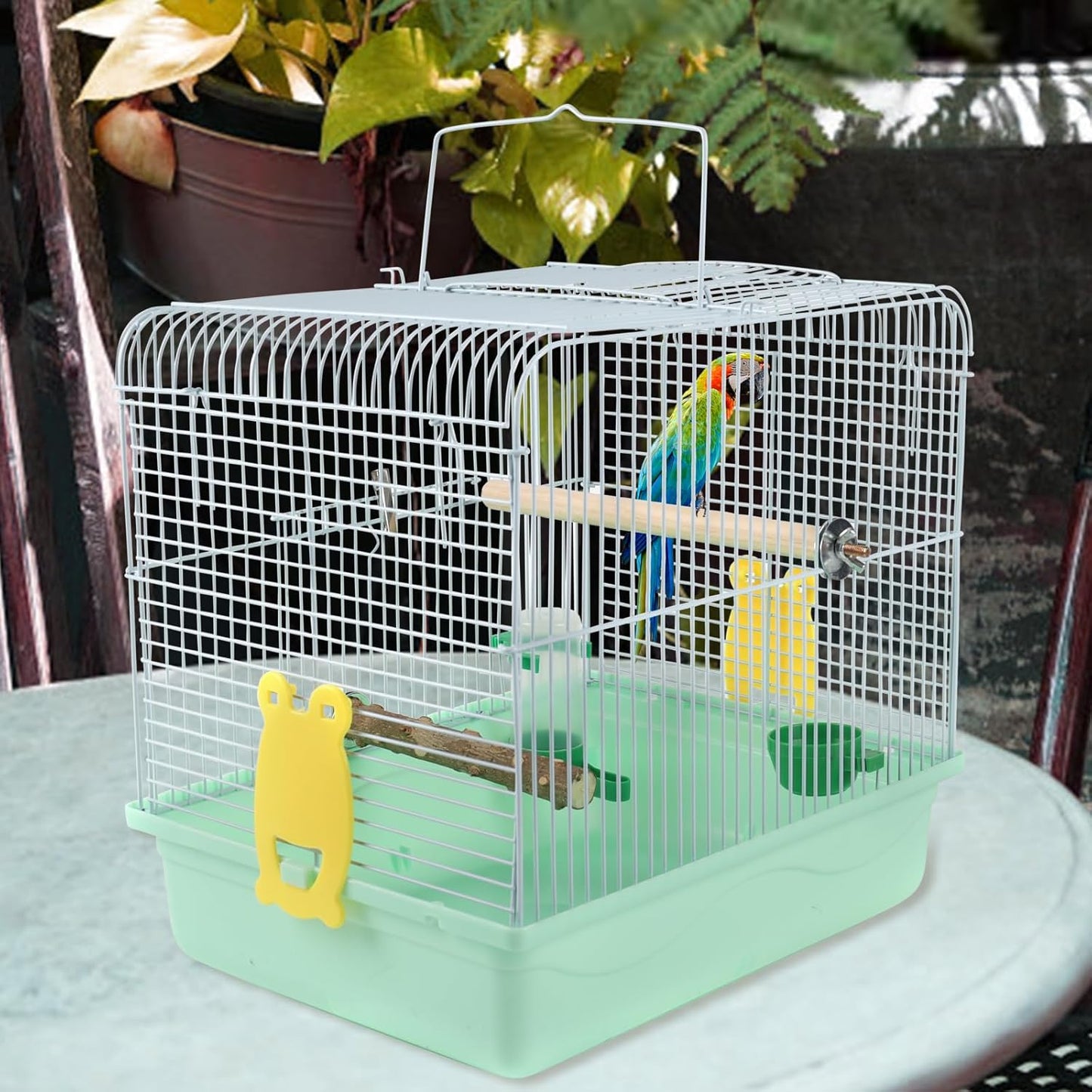 Portable Bird Cage for Small Birds - Green Bird Cage for Travel, Going Out, Walking to The Vet with Station Pole Food Box Water Fountain