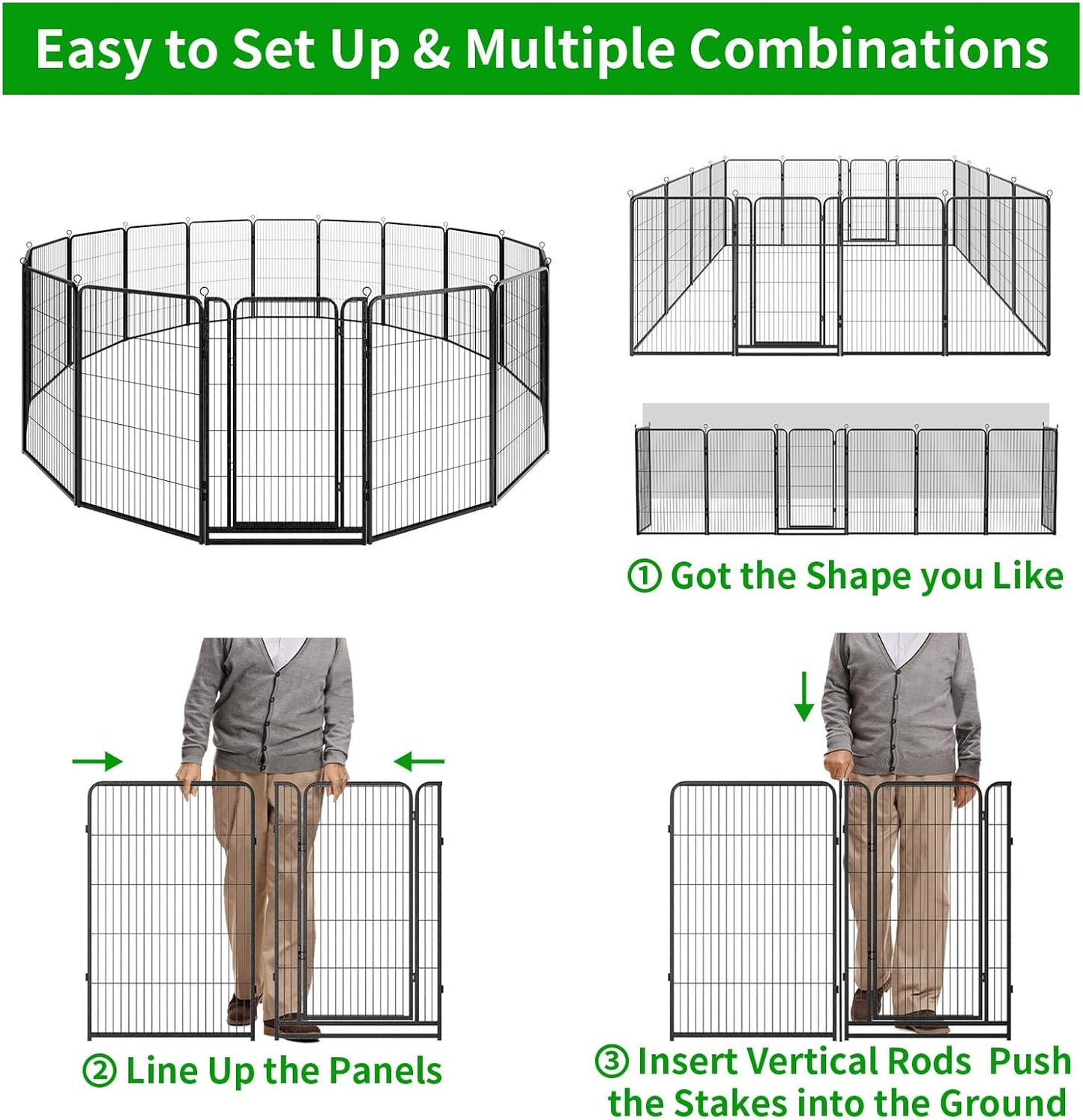 Dog Playpen Outdoor Extra Wide 16 Panels Heavy Duty Dog Fence 47" Height Anti-Rust with Doors Portable for RV Camping Yard, Total 42FT, 140 Sq.ft, Snowy Black
