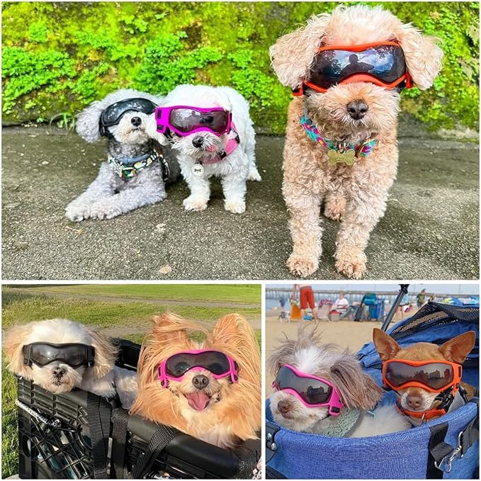 Dog Goggles Dog Sunglasses for Small Breed UV Protection Windproof with Adjustable Head Straps Chin Straps for Ride Car/Hiking Travel/On Beach-Orange