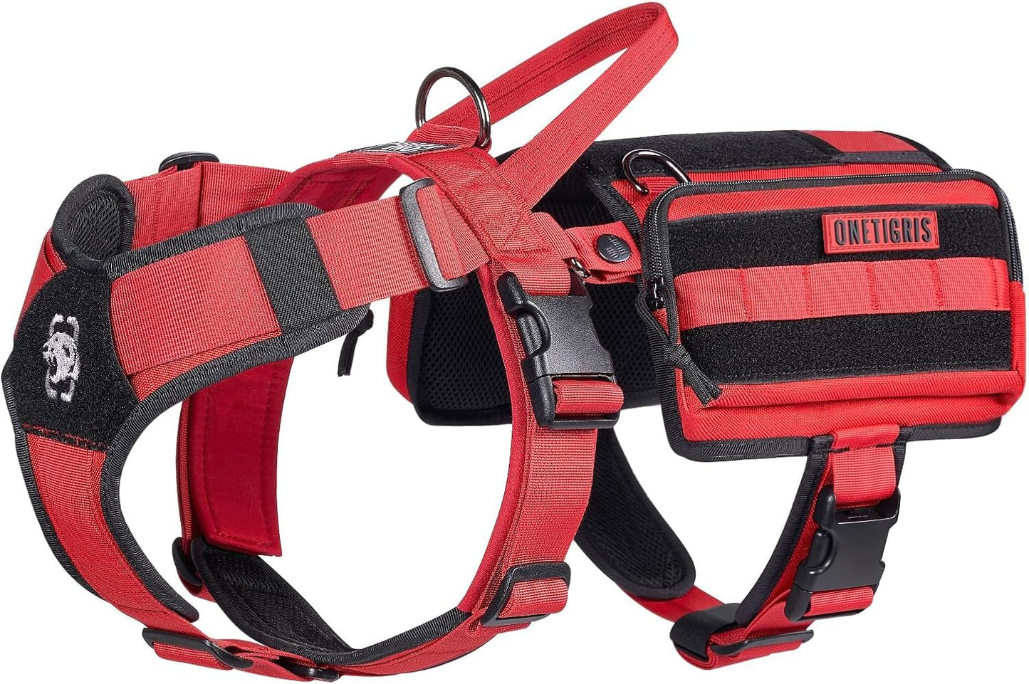 OneTigris Service Dog Vest Harness, Service Dog Cape Guardian Dog Backpack Harness with Pouches Dog Saddle Bag for Small Medium and Large Dogs (Red, Large)