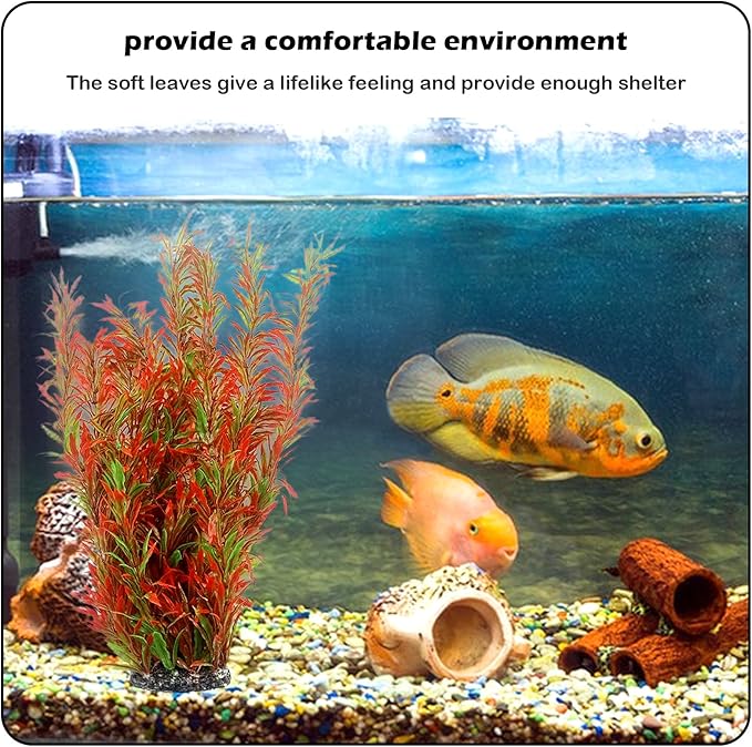 kathson Artificial Aquarium Plant Decorations,23.62 Inches Large Plastic Fish Tank Plants Tall Realistic Aquarium Accessories for Freshwater and Saltwater(Wine and Green,2 Pcs)