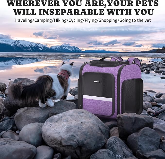 Pawtners Dog Carrier Backpacks Large Cat Backpack with Anti-Scratch Mesh, Foldable Designed Pet Backpack Carrier for Kitten Small Dogs & Large Cats Up to 18 Lbs, Dog Carrier for Travel Outdoor