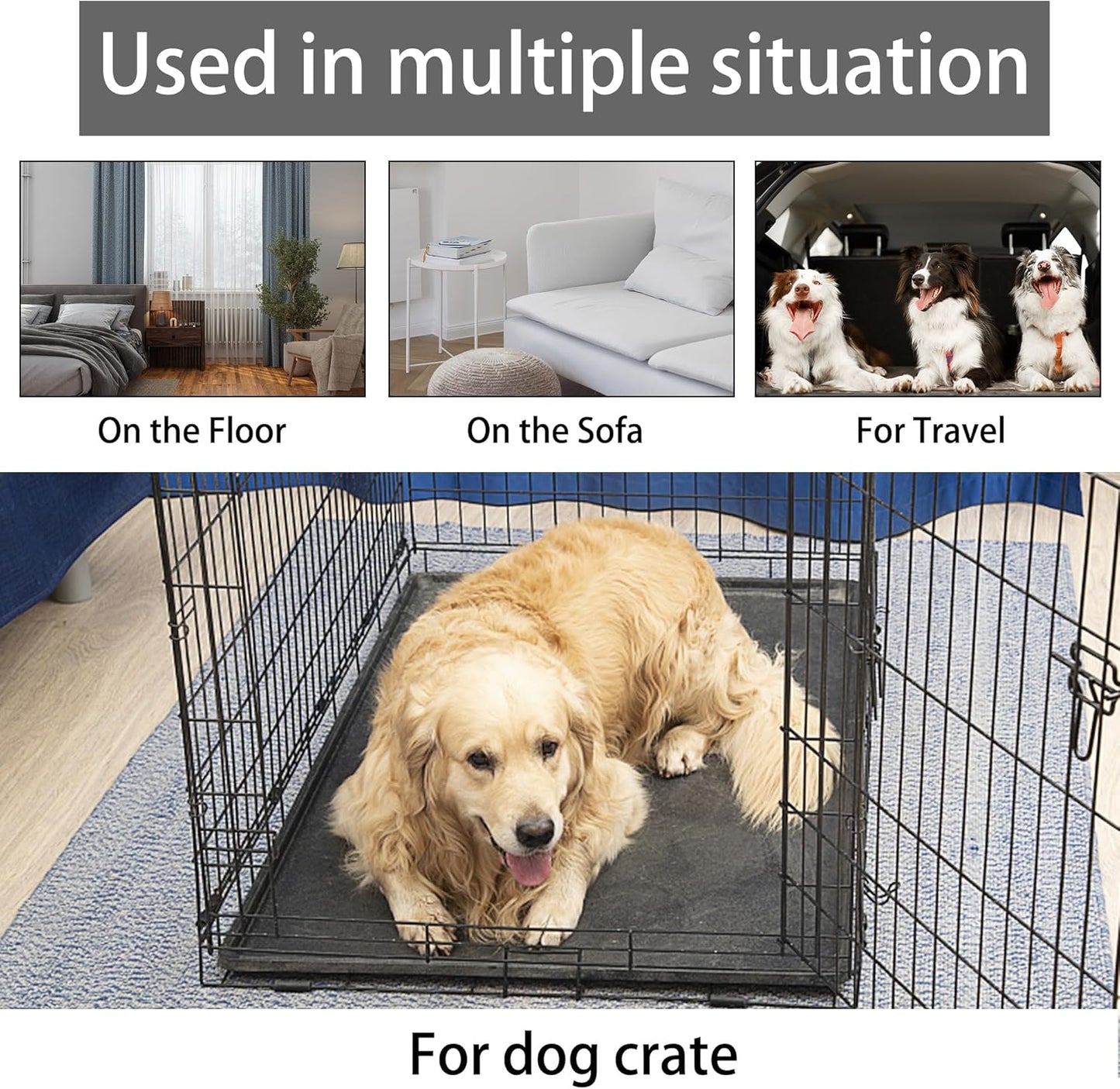 KHONSU PET Dog Bed Mat for Crate 1.1in Slim Cooling Pad Reversible Flannel & Waterproof Canva for Dogs up to 25 lbs