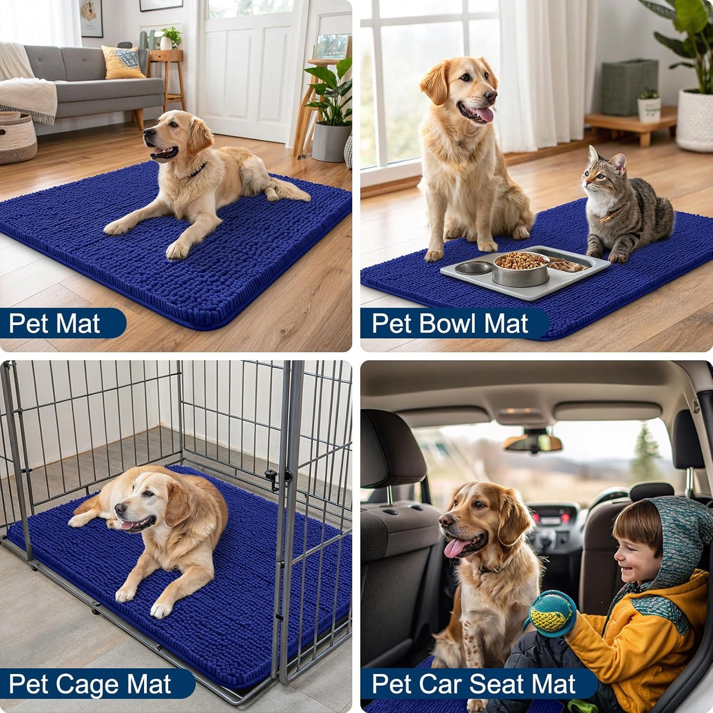 Smiry Dog Door Mat for Muddy Paws 71x46, Absorbs Moisture and Dirt Doormat, Non-Slip Washable Quick Dry Chenille Front Door Mat Indoor Entrance, Entryway Carpet for Inside Floor, Navy Blue
