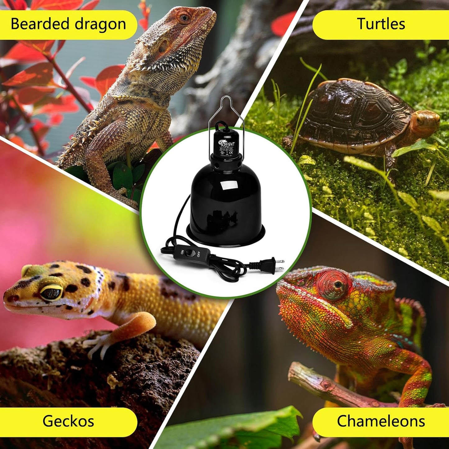 Reptile Light Fixture 5.5 inch Deep Dome with Switch, Optical Reflecting Cover for UVB/UVA Basking Bulbs & Ceramic Heat Emitters