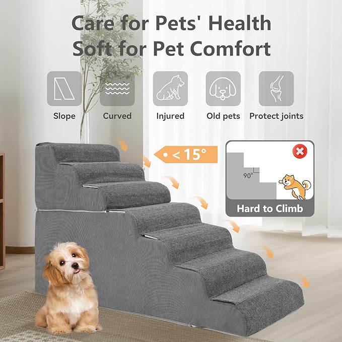 ๐ณ ๐ฆ๐๐ฒ๐ฝ๐ Dog Steps for High Bed, 30'' High Dog Stairs for Small Dogs, Waterproof Pet Stairs for Small Old Large Dogs and Cats with Removable Cover & PE Support Board for Bed, Car or Couch