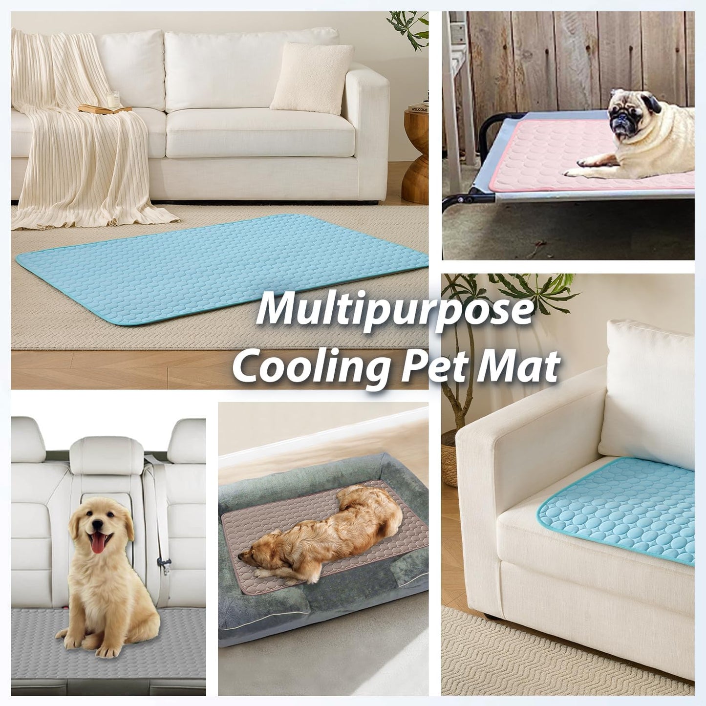 MICROCOSMOS Summer Cooling Mat & Sleeping Pad- Water Absorption Top, Materials Safe, Easy Carry, EZ Clean. Keep Cooling for Pets, Kids and Adults.(Blue, 36" x36")