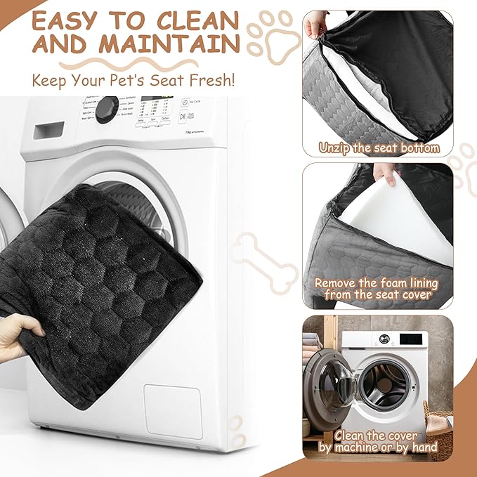 Dog Car Seat for Small/Medium Dogs - Dog Booster Seat with Safety Straps & Non-Slip Base, Travel Pet Car Seat with Storage Pockets, Washable & Removable, Suitable for Dogs Under 35 lbs (Black&Gray)