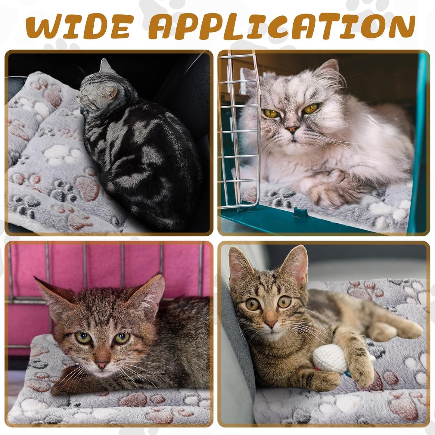 4 Pack Ultra Soft Dog Cat Bed Mat with Cute Prints Reversible Fleece Dog Crate Kennel Pad Cozy Washable Thickened Hamster Guinea Pig Pet Bed Mat for Small Animals(13 x 19 Inches,Light Gray)