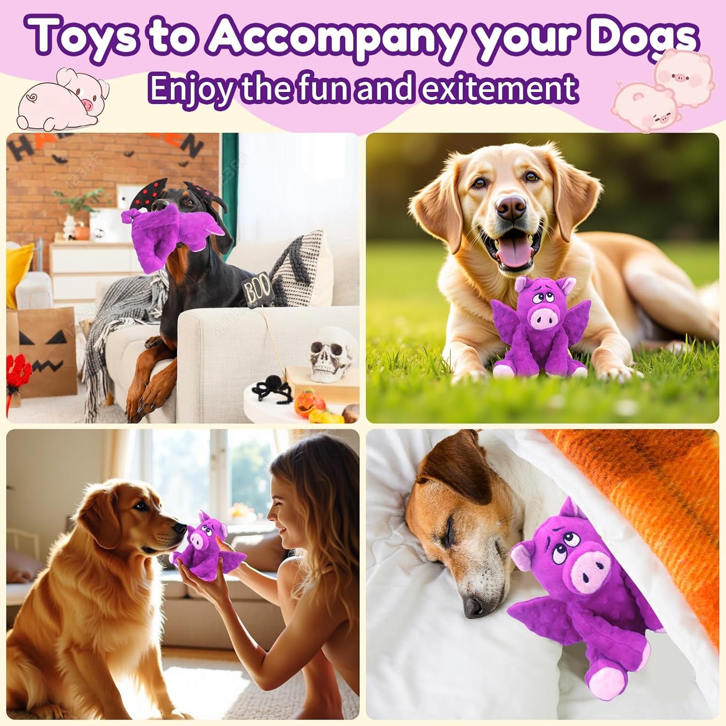 Large Squeaky Dog Toys, Plush Dog Toys with Crinkle Paper to Keep Them Busy, Stuffed Tough Chew Toys for Small Medium and Large Dogs