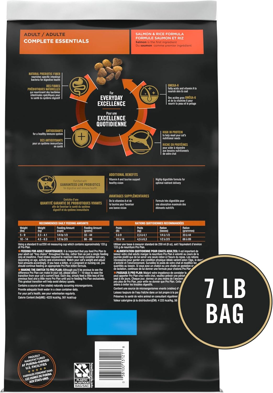 Purina Pro Plan High Protein Cat Food With Probiotics for Cats, Salmon and Rice Formula - 7 lb. Bag