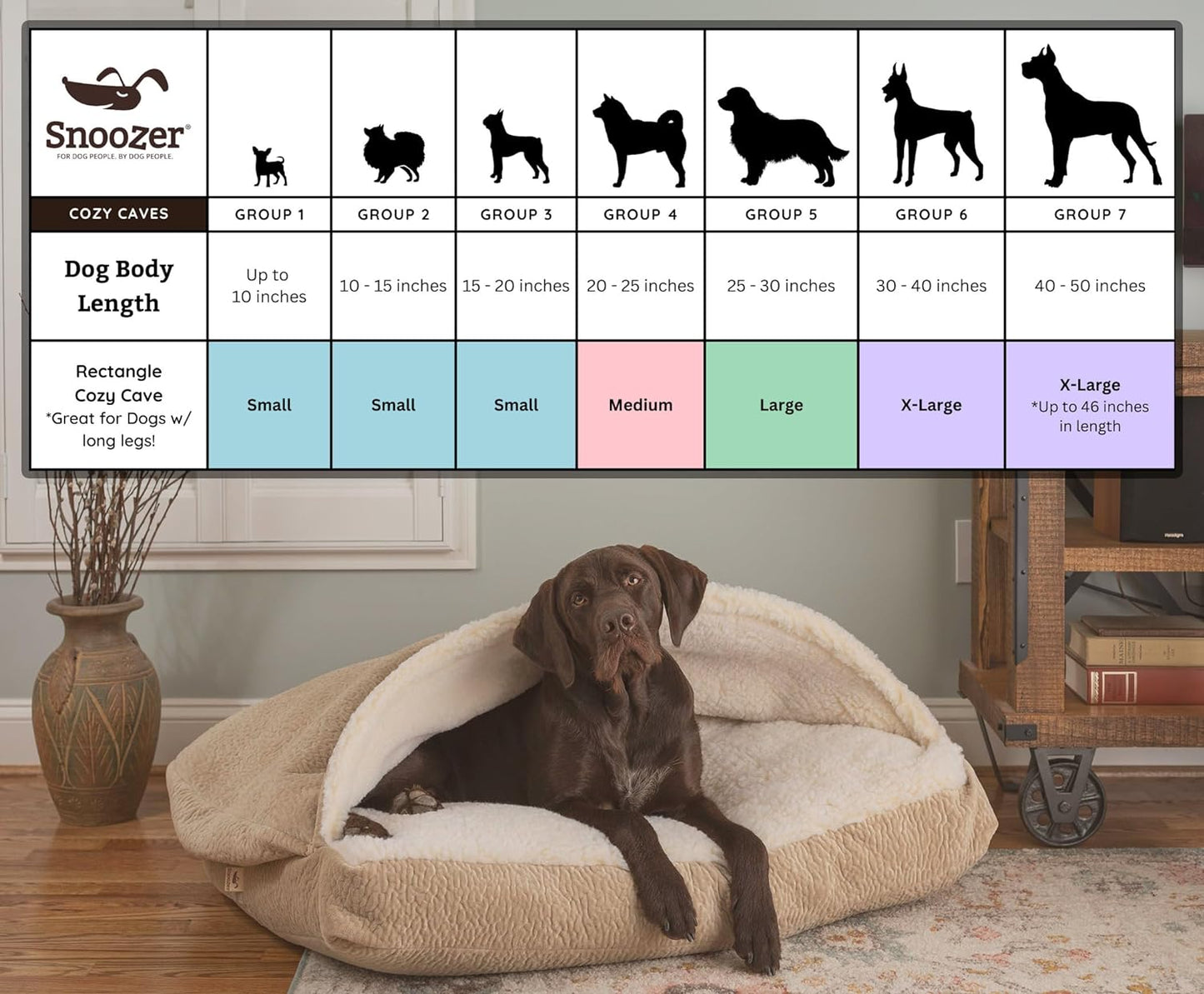 Snoozer Pet Products Luxury Rectangle Cozy Cave Dog Bed with Microsuede, Small, Black