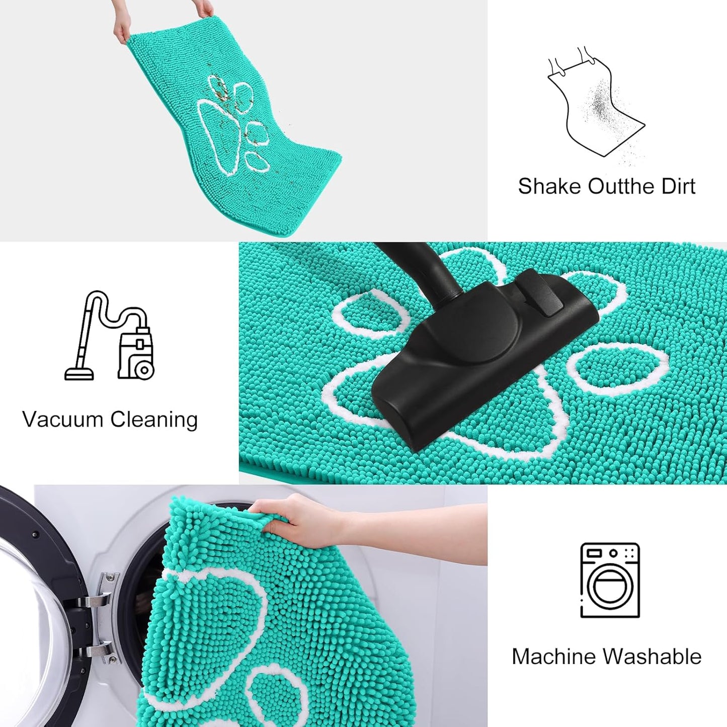 Smiry Dog Door Mat for Muddy Paws, Absorbent Dirt Trapper Non Slip Quick Dry Washable Chenille Mat for Mud Dogs, Entry Rug for Indoor and Outdoor (36x24 Inches, Turquoise)