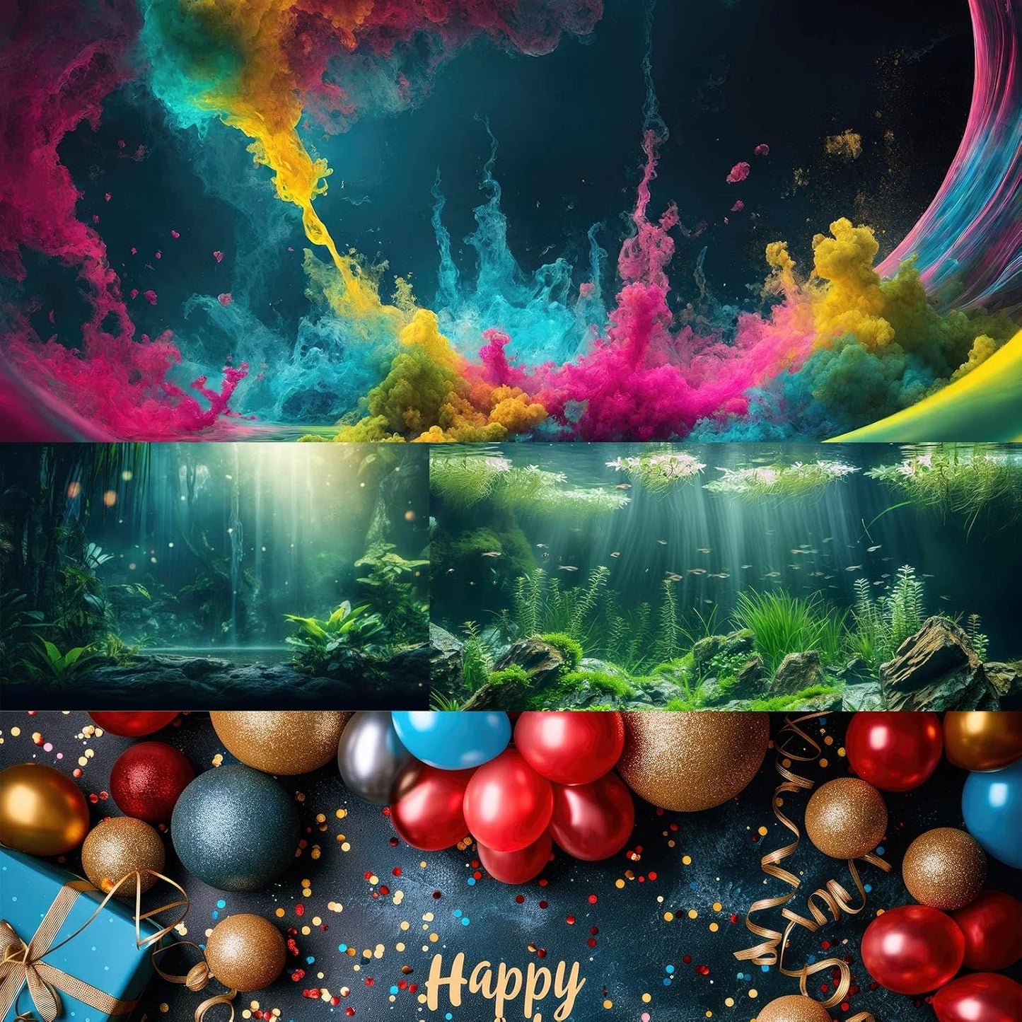 Mushrooms Aquarium Background Fantasy Bright Flowers Butterflies Fish Tank Backdrop Decoration Poster Trippy Wonderland Landscape with Giant Mystical Mushrooms Terrarium Background Decor 48x20in